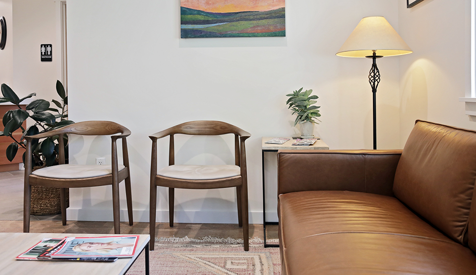 Chairs and couch in waiting room